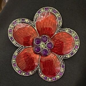 Elegant Red and Purple Flower Brooch